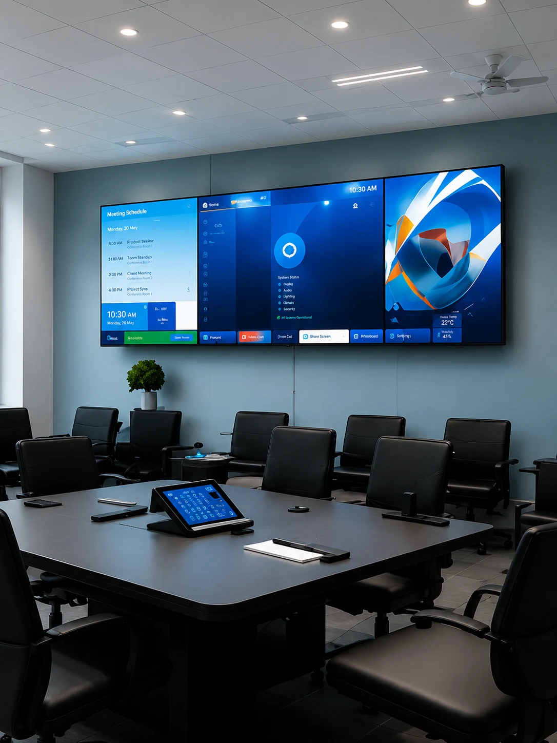 Audio-video conferencing setup in a meeting room