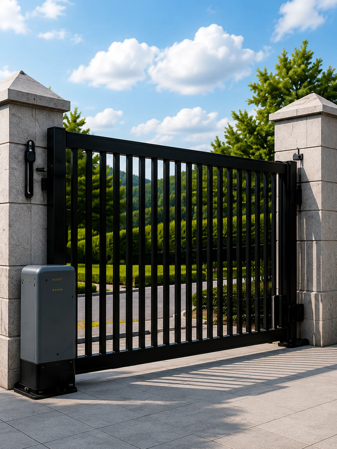 Automated security gate at a property entrance